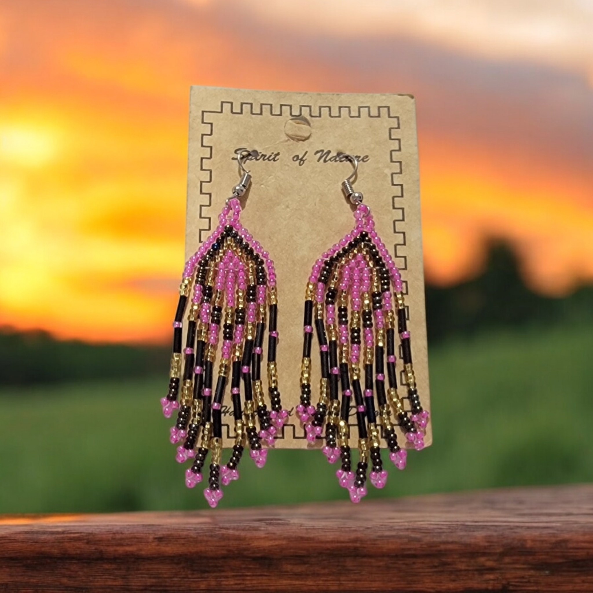 Beaded Pink And Black Earrings